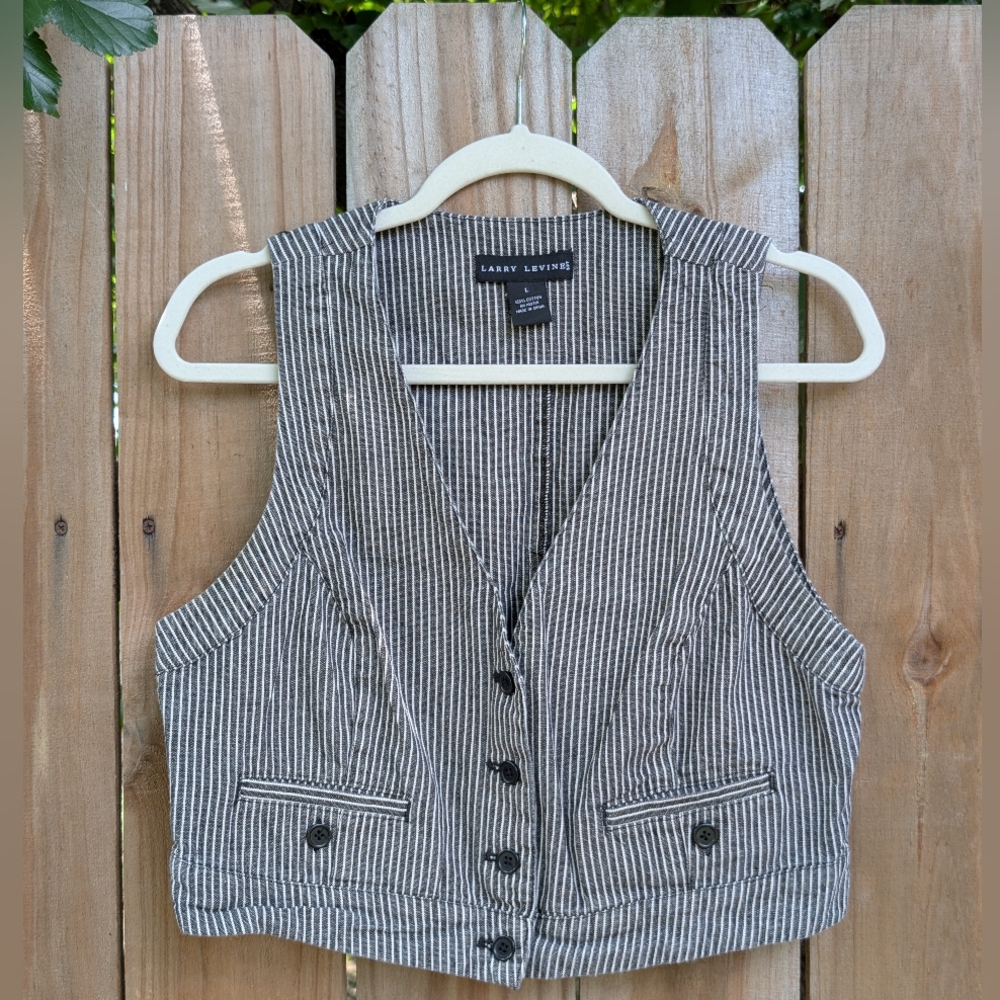Larry Levine Striped Vest Whimsigoth Steampunk Gray Stripes Large